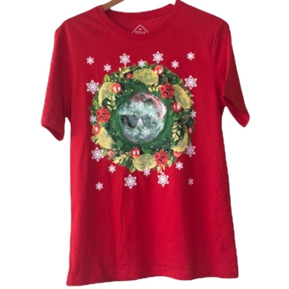Handmade Ugly Christmas 3-D Holiday Cat Lover Red Short Sleeve Shirt Size Medium - Picture 1 of 6